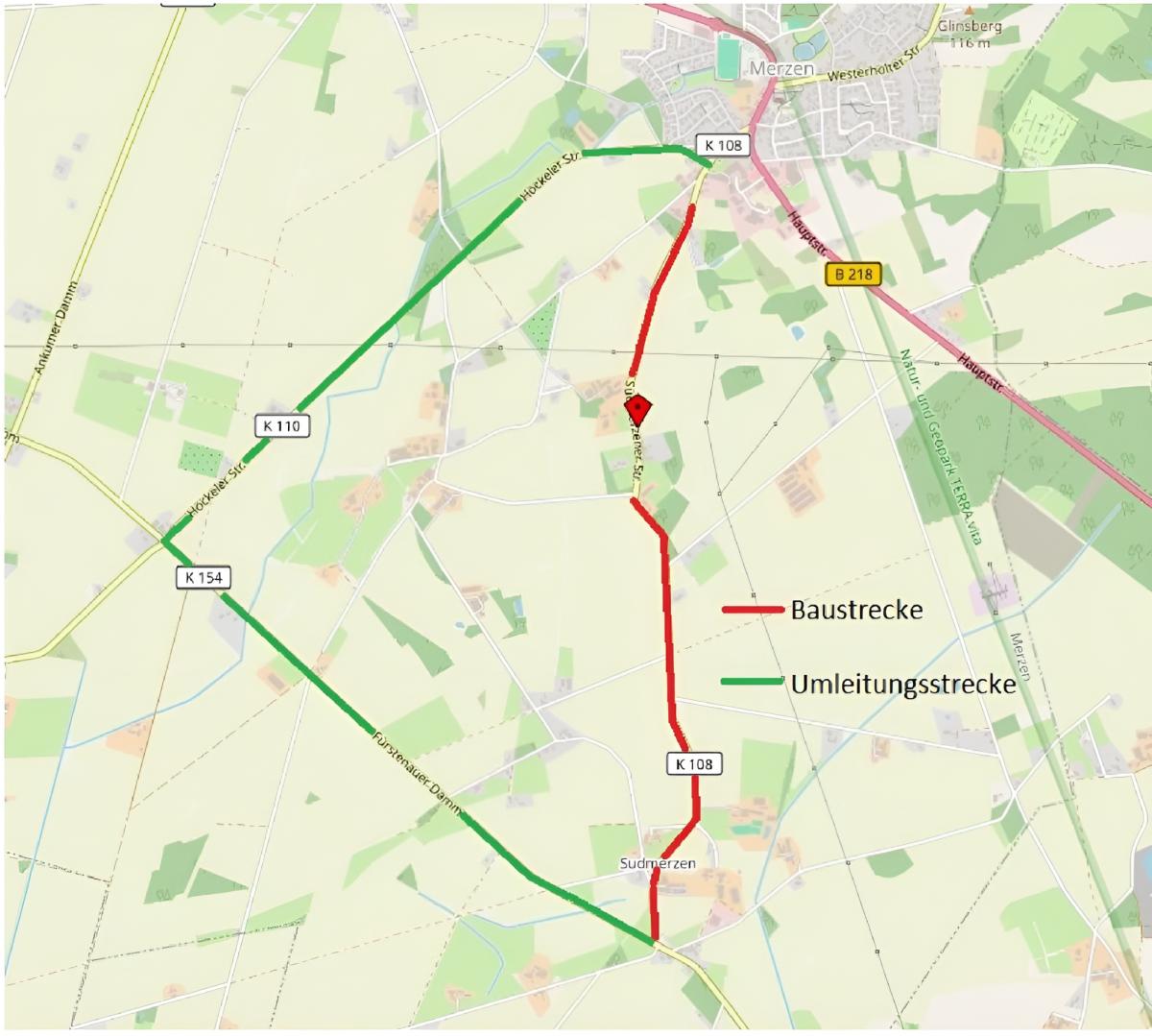 Tiefbauarbeiten an der K108 in der Samtgemeinde Neuenkirchen werden unter Vollsperrung ausgeführt Kartenausschnitt