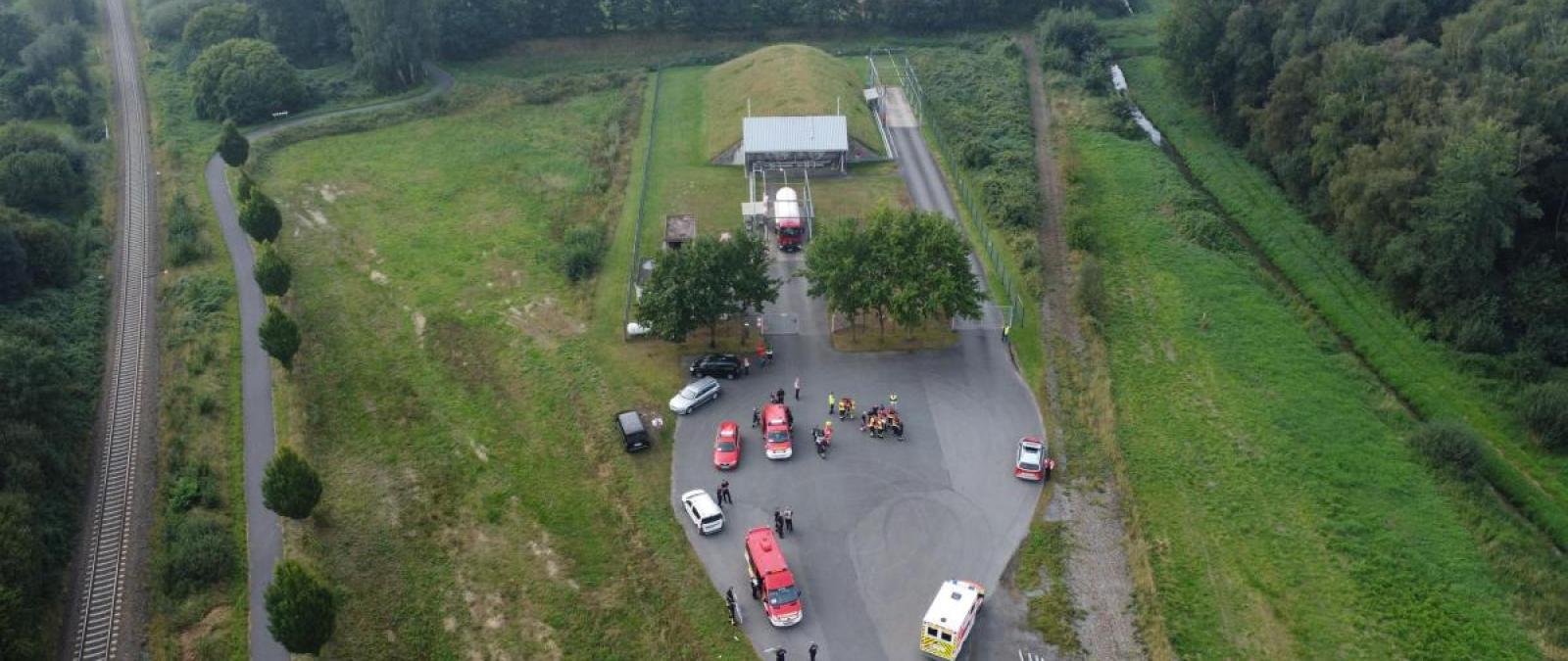 Drohnenaufnahme einer Feuerwehrübung